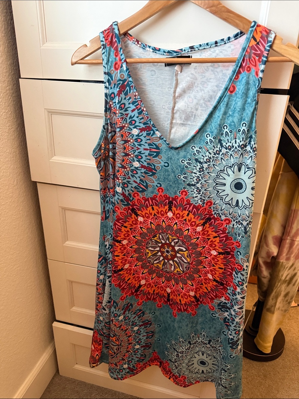 Blue Floral Medallion Sleeveless Dress